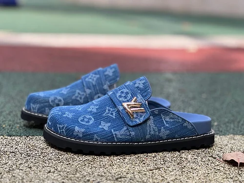 ルイ?ヴィトン LV ハーフスリッパ ブルー コージーコンフォート デニムミュール